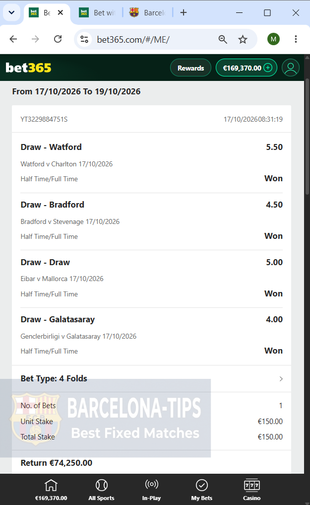 Ht Ft Fixed Matches 17.10.2026